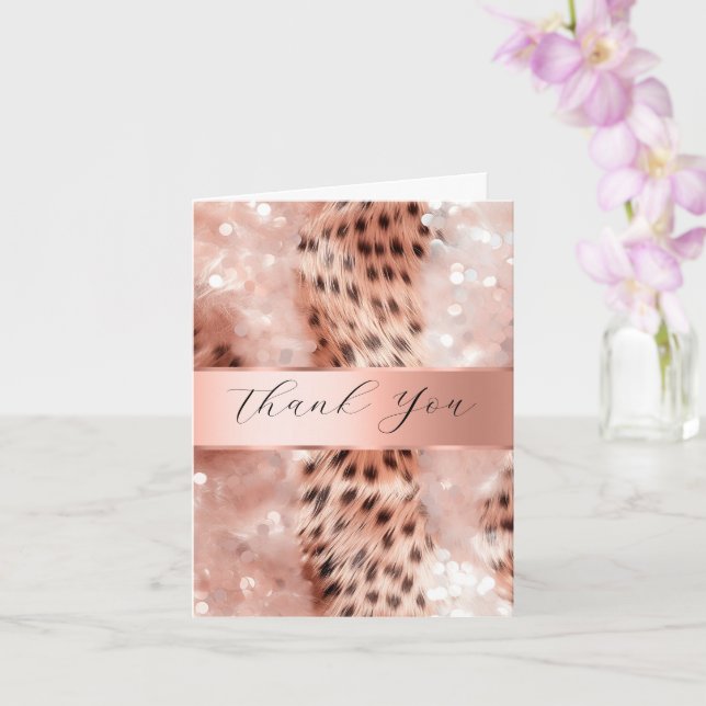 Rose Gold Leopard Wedding Thank You Card (Orchid)