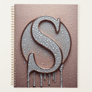 Rose Gold Letter S Monogram With Crystal Droplets Planner