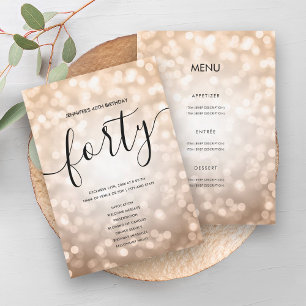 Rose Gold Lights 40th Birthday Menu Program Invitation