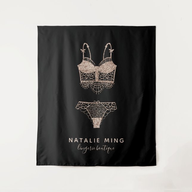 Rose Gold Lingerie Boutique Logo Tapestry (Front)