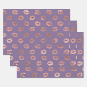 Rose Gold Lips and Purple Wrapping Paper Sheet