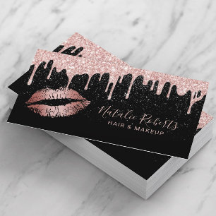 Rose Gold Lips Glam Glitter Drips Beauty Salon Business Card