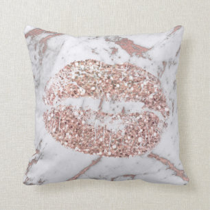 Rose Gold Lips Glitter Blush Sparkly Kiss Marble1 Cushion