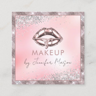 Rose Gold Lips Glitter Makeup Artist Unique Beauty Square Business Card