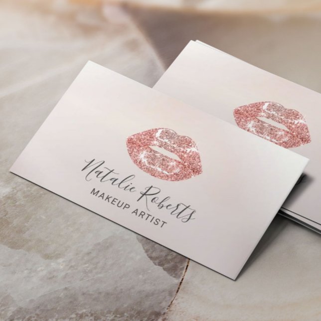 Rose Gold Lips Makeup Artist Beauty Salon Pearl Business Card (Creator Uploaded)