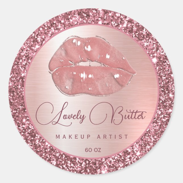 Rose Gold Lips Makeup Artist Circle Boutique Logo Classic Round Sticker (Front)
