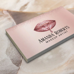 Rose Gold Lips Makeup Artist Modern Beauty Salon Business Card