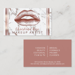Rose Gold Lips Marble Makeup Artist Cosmetologist Business Card