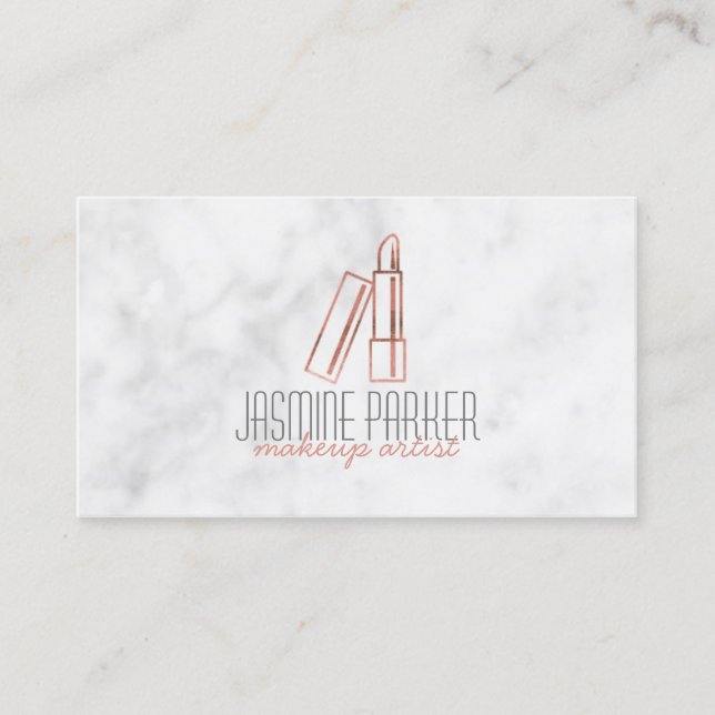 Rose Gold Lipstick Marble Business Card (Front)