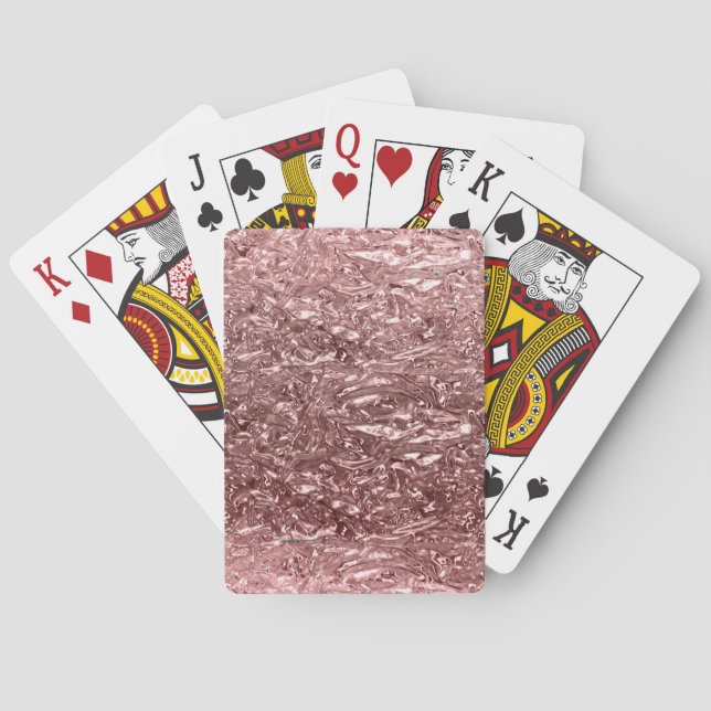 Rose Gold Liquid Chrome Metallic Chic Glam Playing Cards (Back)