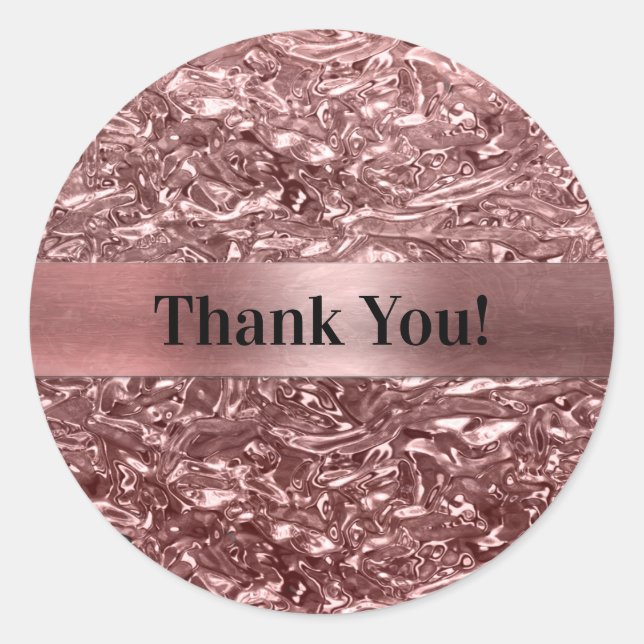 Rose Gold Liquid Chrome Metallic Chic Party Favour Classic Round Sticker (Front)