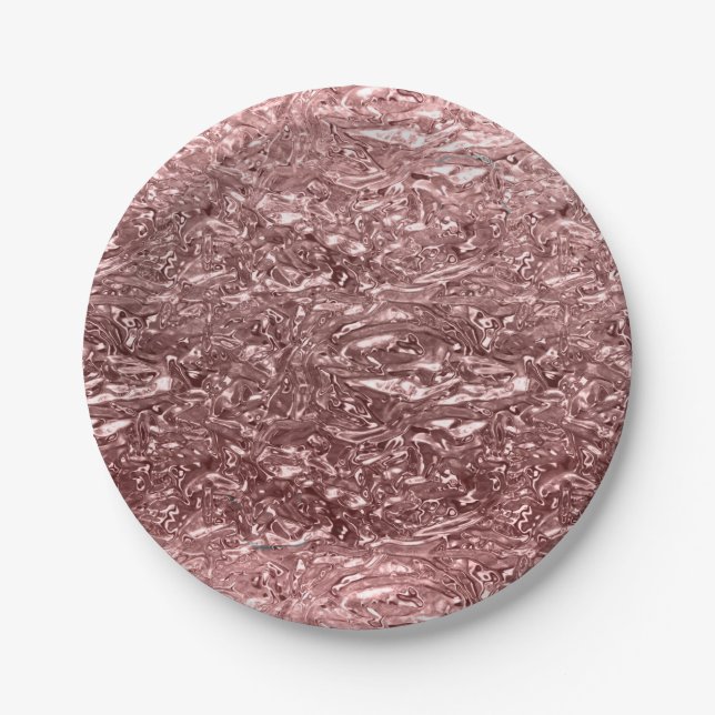 Rose Gold Liquid Chrome Metallic Glam Party Paper Plate (Front)
