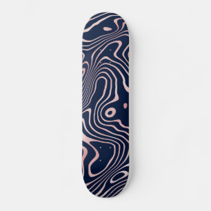 Rose Gold liquid swirl Abstract Blue Design Skateboard