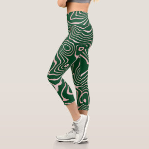 Rose Gold liquid swirl Abstract Green Design Capri Leggings