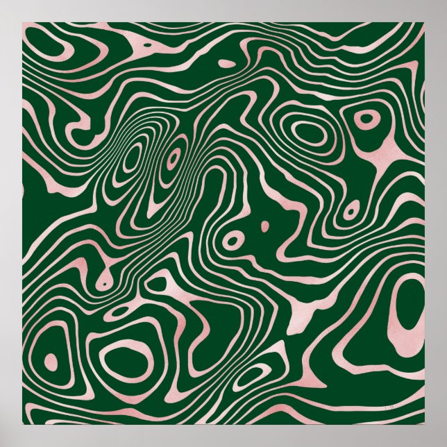 Rose Gold liquid swirl Abstract Green Design Poster (Front)