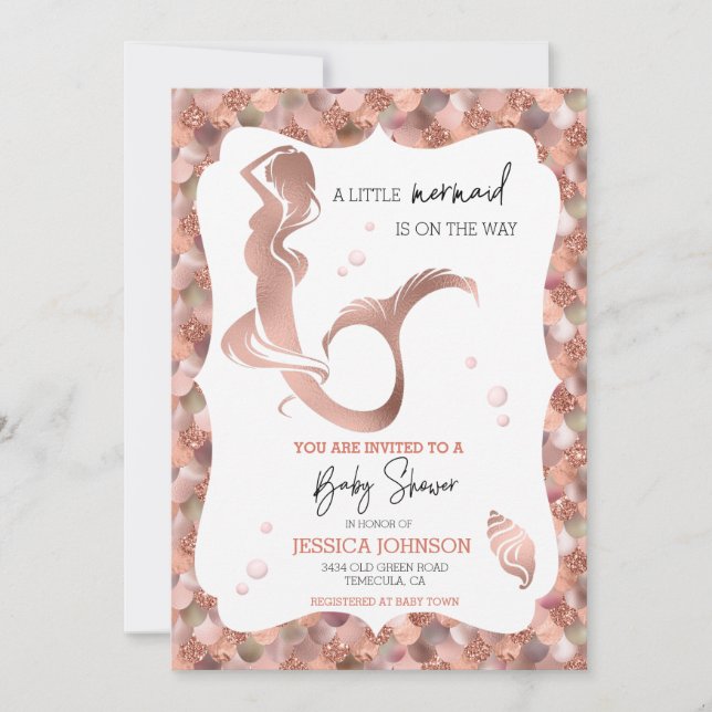Rose Gold Little Mermaid Baby Shower  Invitation (Front)