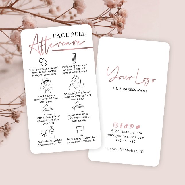 Rose Gold Logo Chemical Face Peel Aftercare Business Card (Creator Uploaded)