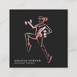 Rose Gold Logo Personal Trainer, Fitness Gym Square Business Card