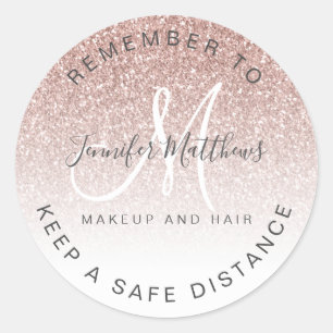 Rose Gold Logo Salon COVID Safety Social Distance Classic Round Sticker