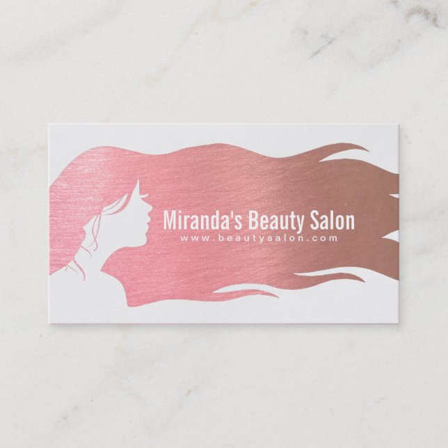 Rose Gold Long Hair Makeup Artist Hair Stylist Business Card (Front)