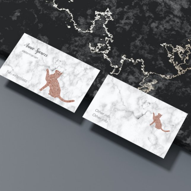 Rose gold look cat in marble  -  veterinarian business card (Creator Uploaded)