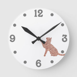 Rose gold look cat silhouette round clock