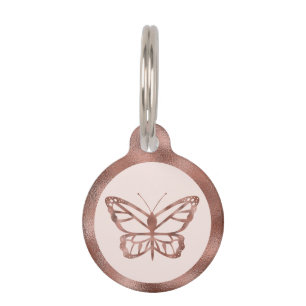 Rose Gold Look-like Butterfly On Blush Pink & Text Pet Tag