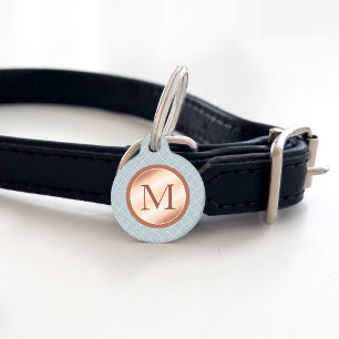 Rose Gold Look-like Monogram On Bluish Grey Pet Tag