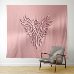 Rose-gold look phoenix, embossed effect tapestry