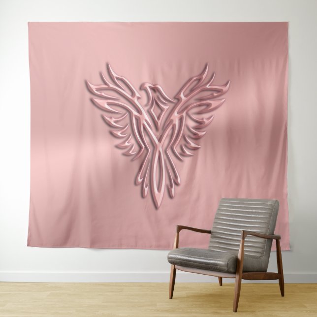 Rose-gold look phoenix, embossed effect tapestry (In Situ (Horizontal))