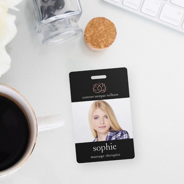 Rose Gold Lotus Flower Photo & Name ID Badge (Creator Uploaded)