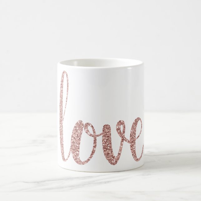 Rose gold love coffee mug, glitter font mug (Center)