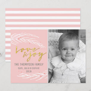 Rose Gold Love & Joy Modern Holiday Card