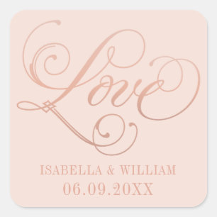 Rose Gold Love Script Blush Monogram Square Sticker