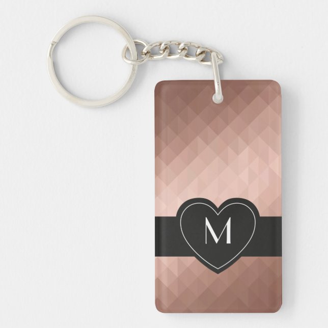 Rose gold low poly geometric modern heart monogram key ring (Front)