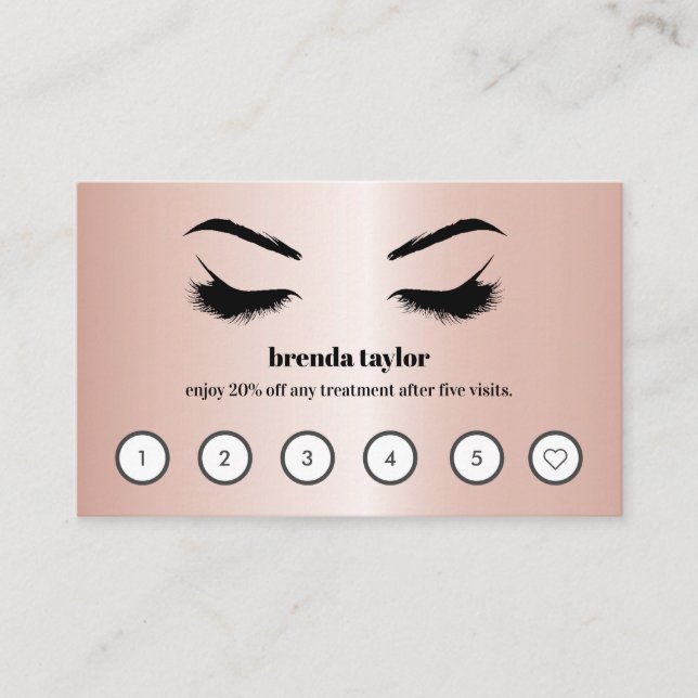 Rose Gold  luxury  Browbar Eyelash Custom Loyalty Business Card (Front)