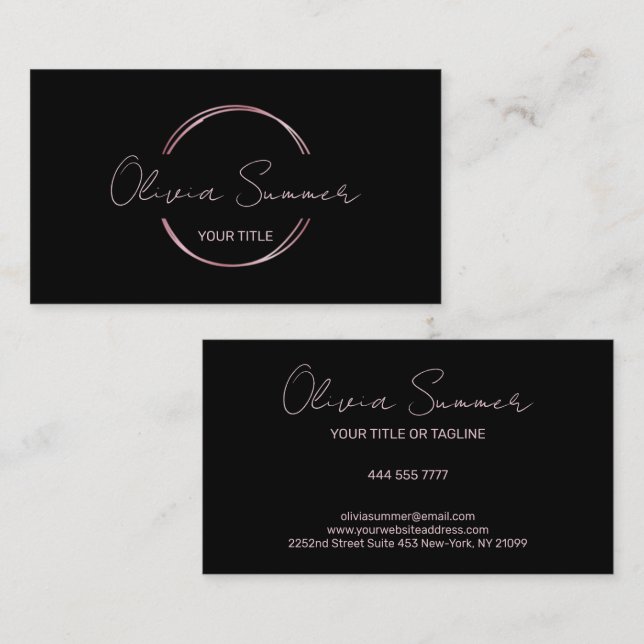 Rose Gold Luxury Circle  Business Card (Front/Back)