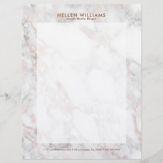 Rose-gold luxury faux marble stone custom letterhead (Front)