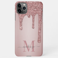 Rose Gold Luxury Glam Glitter Drips Monogram