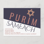 Rose Gold Magen David Star Modern Purim Holiday Postcard<br><div class="desc">Create your own Purim event postcards in this modern geometric design in blue and white with a pink rose gold Magen David / Star of David design. From Purim party invitations to Synagogue events, the mauve pink, navy blue and white asymmetrical design and modern mixed fonts will add interest to...</div>