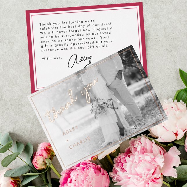 Rose Gold Magneta Wedding Photo Thank You  (Creator Uploaded)