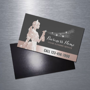 Rose Gold Maid Cleaning Service Housekeeping Magnetic Business Card