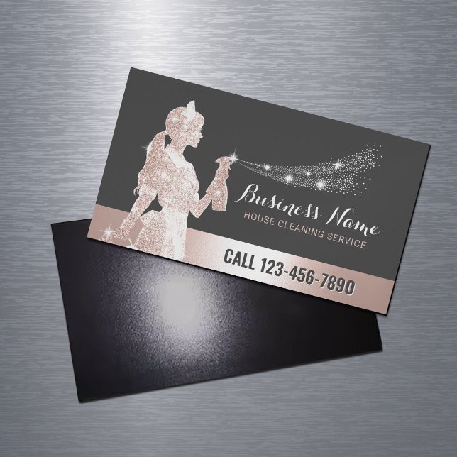 Rose Gold Maid Cleaning Service Housekeeping Magnetic Business Card (Creator Uploaded)