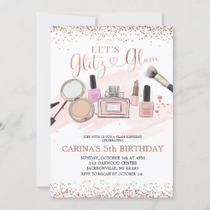 Rose Gold Makeover Girl Birthday party invitation