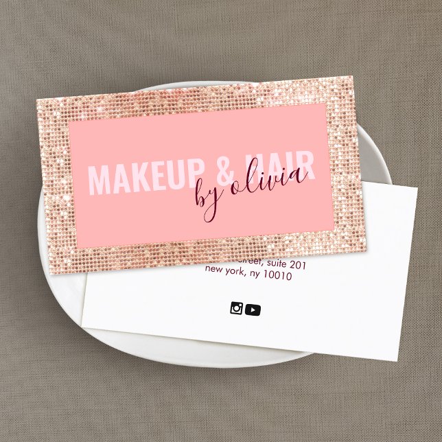 Rose Gold Makeup Artist and Hair Stylist Business Card (Creator Uploaded)