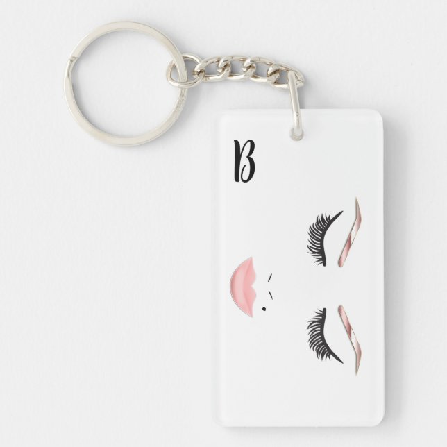 Rose Gold Makeup Face Eyebrows Lips Glam Beauty Key Ring (Front)