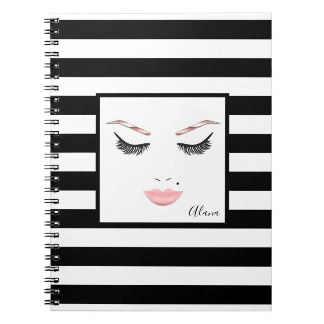 Rose Gold Makeup Face Eyebrows Lips Glam Beauty Notebook (Front)