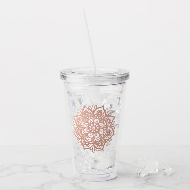 Rose Gold Mandala Acrylic Tumbler (Front Ice)