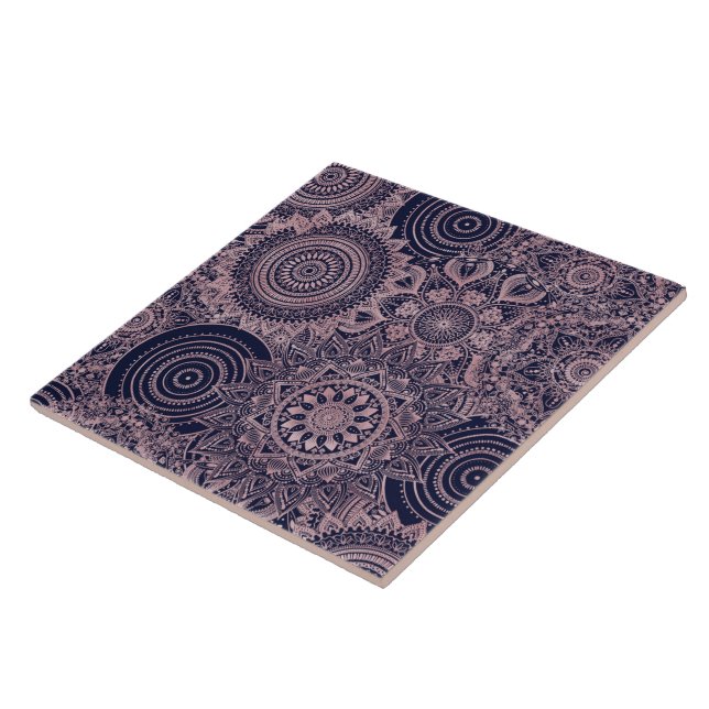 Rose Gold Mandala Collection Blue Design Tile (Side)