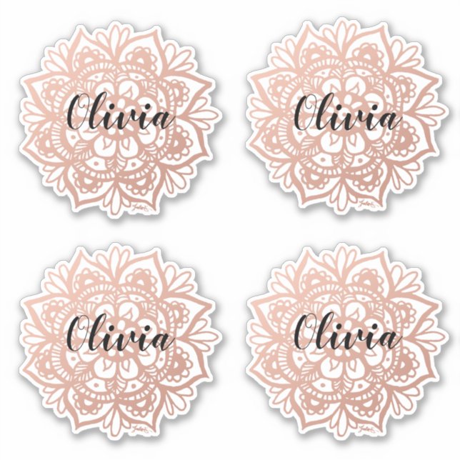 Rose Gold Mandala Custom Name Sticker (Front)